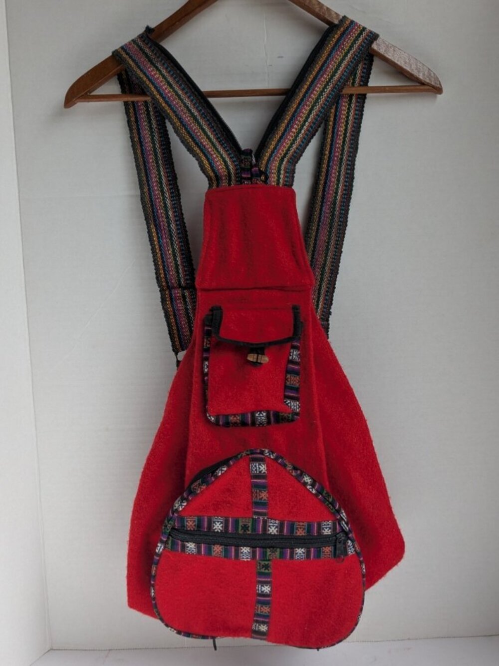 Convertible Cotton Backpack Sling Bag Nepal Boho Red Packable Zip PouchHippie